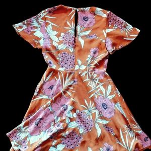 Express Rust Satin Floral Dress